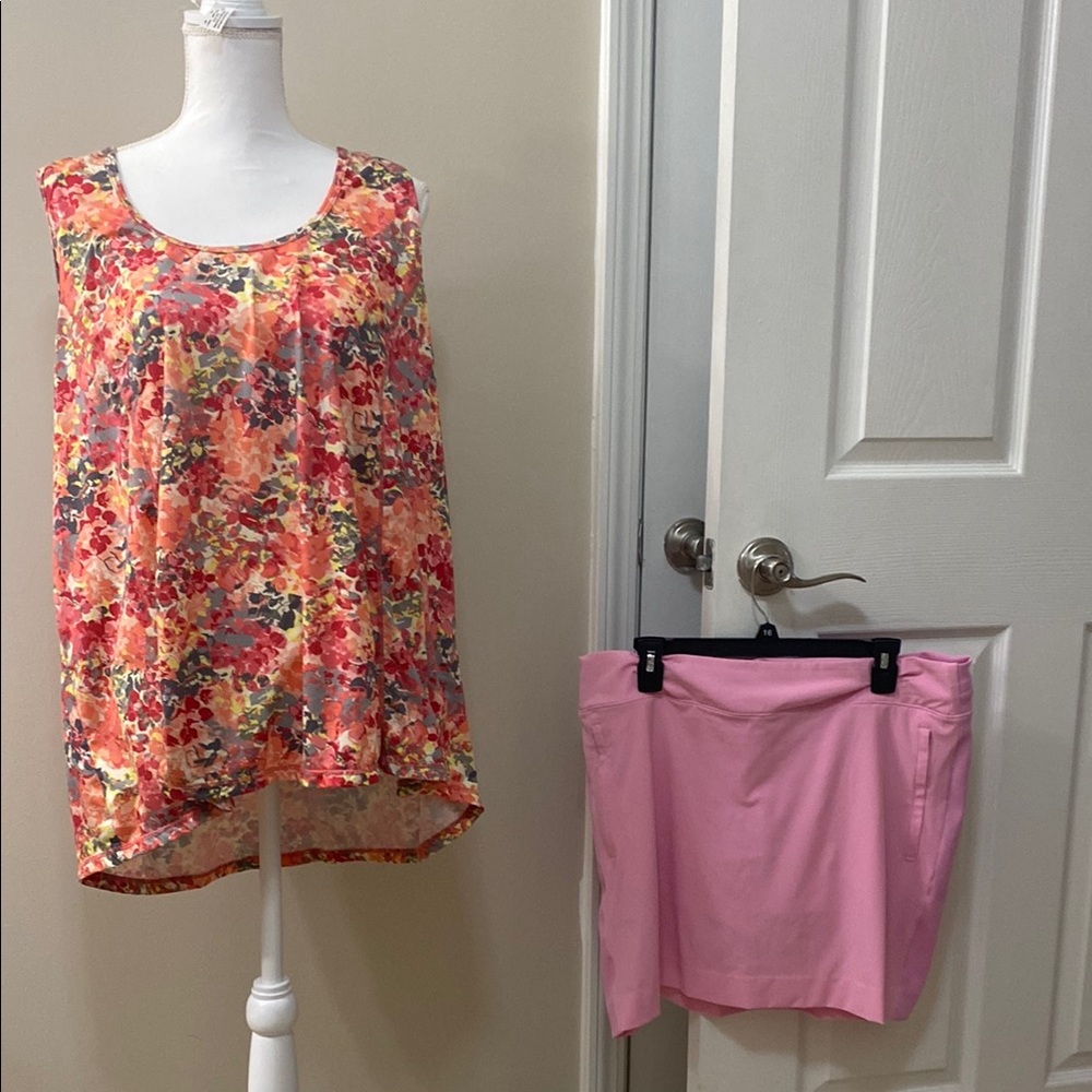 Floral Patterned Activewear Top and Pink Activewear Skort